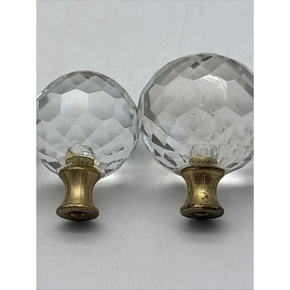 vintage Crystal ROUND KNOB/lamp Finial Chrome Brass? Base 3 sizes (7 Total)